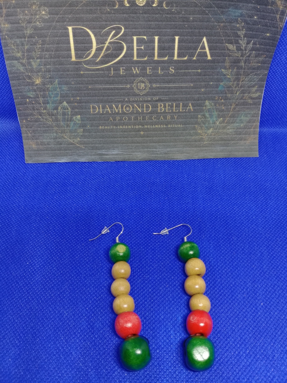 Green, Red & Beige Beaded Drop Earrings